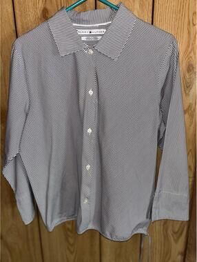 Tommy Hilfiger Blue White Stripe Oxford Button Up Blouse Women’s 14